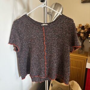 Zara Black and Red Short Sleeve Top